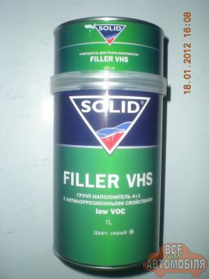 Грунт SOLID VHS 4 + 1 2К акриловый серый 1л отвердитель 0,25л.